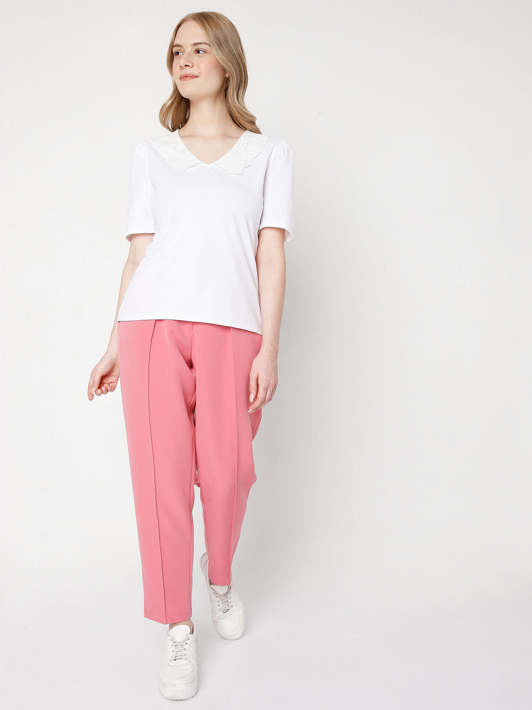 White Lace Detail Collar Top