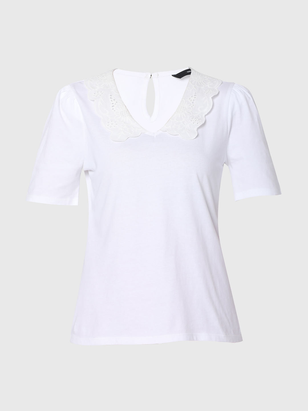 White Lace Detail Collar Top
