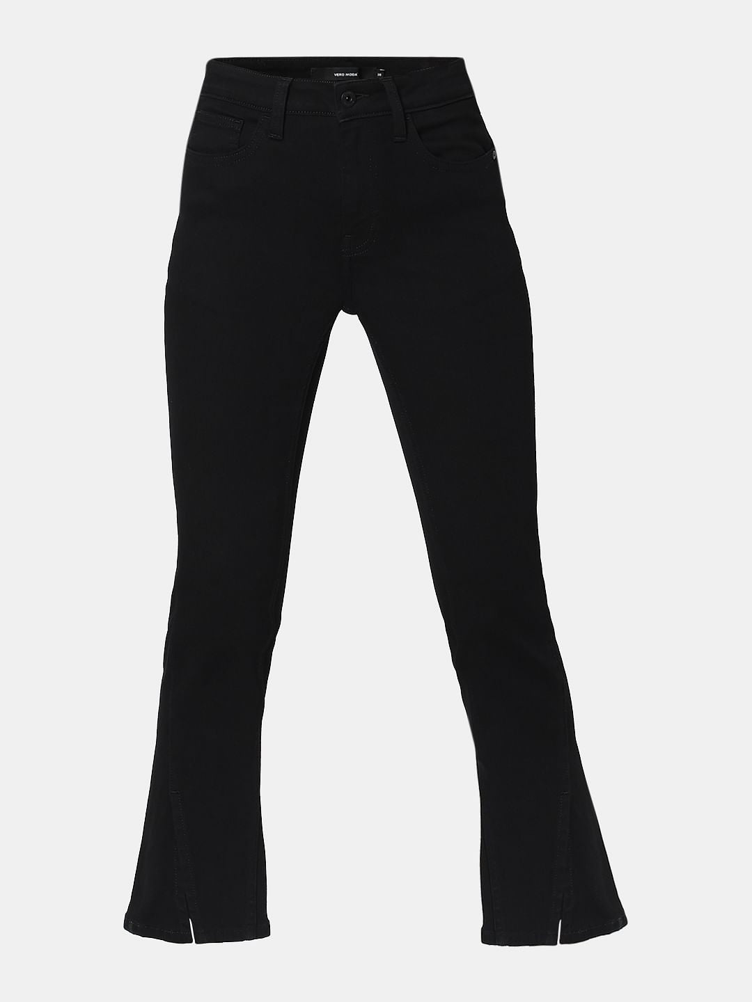 Black Mid Rise Cropped Petra Bootcut Jeans