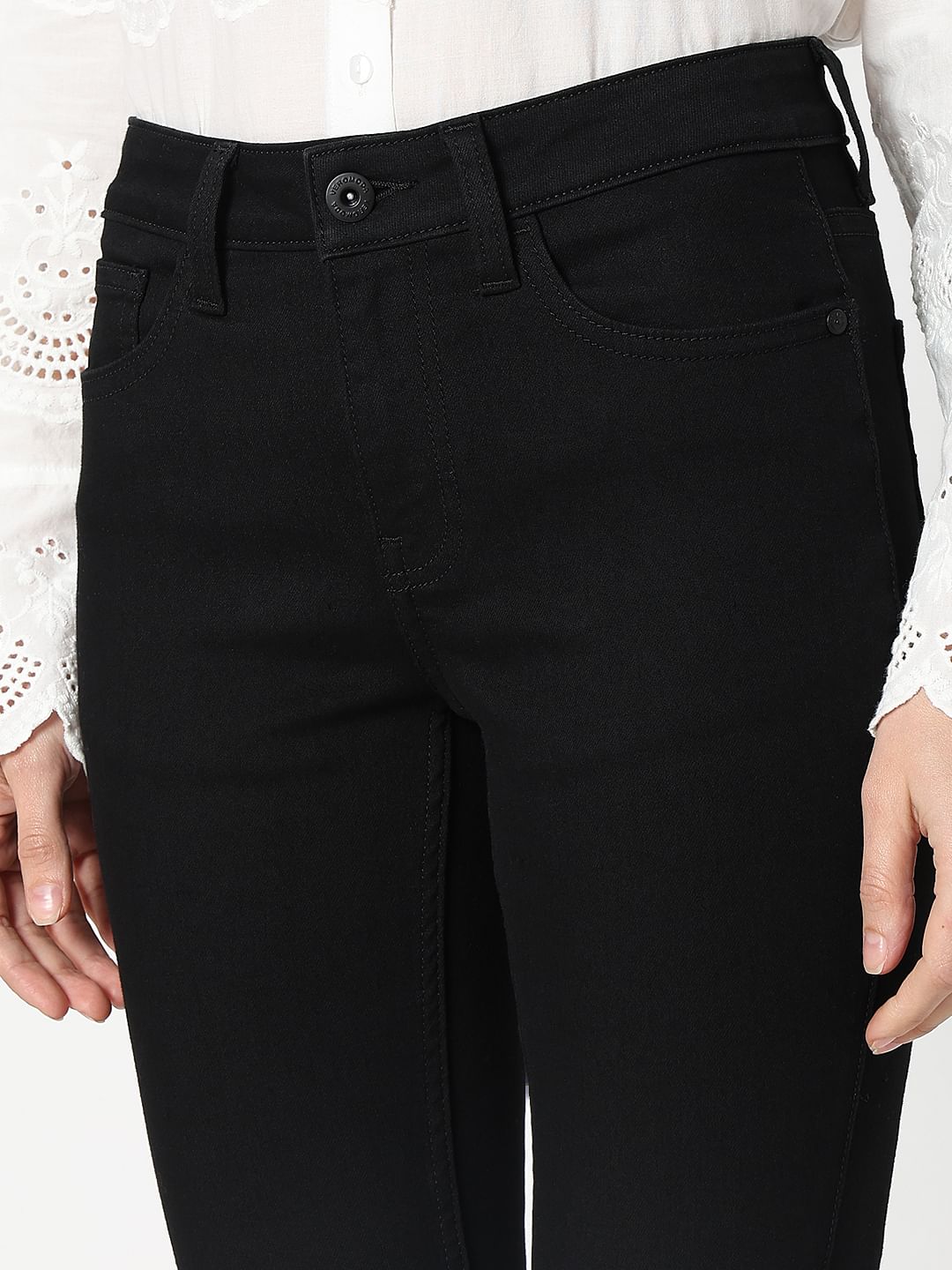 Black Mid Rise Cropped Petra Bootcut Jeans