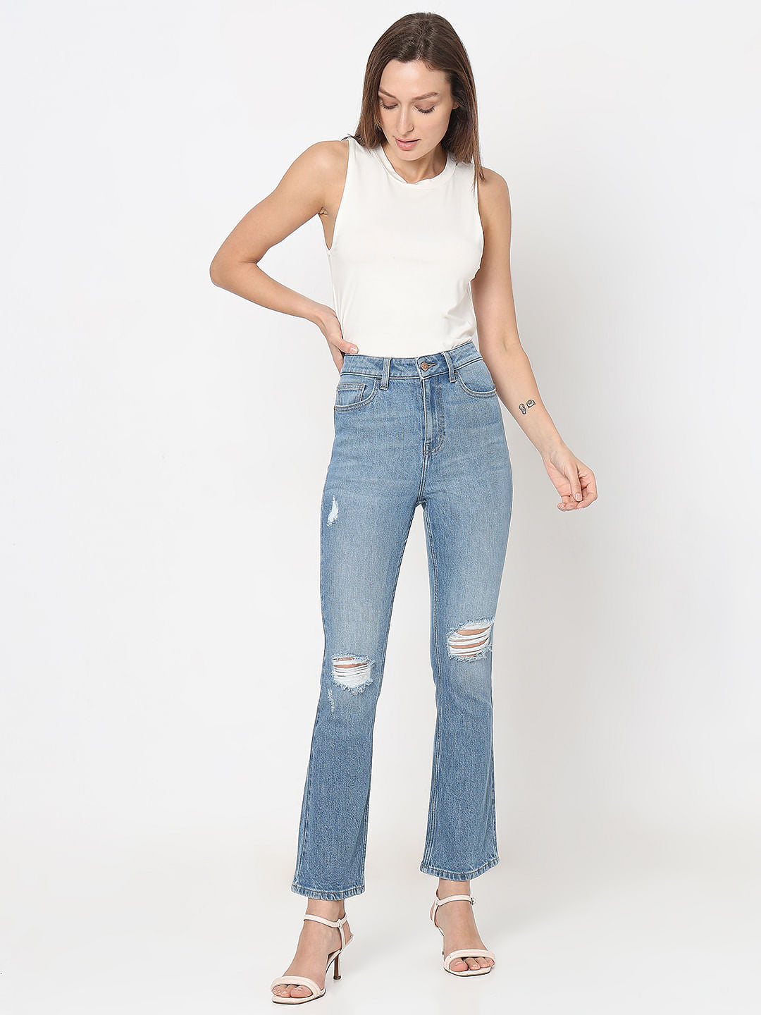 Light Blue Distressed Petra Bootcut Jeans