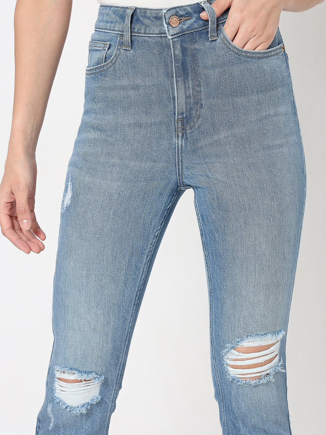 Light Blue Distressed Petra Bootcut Jeans