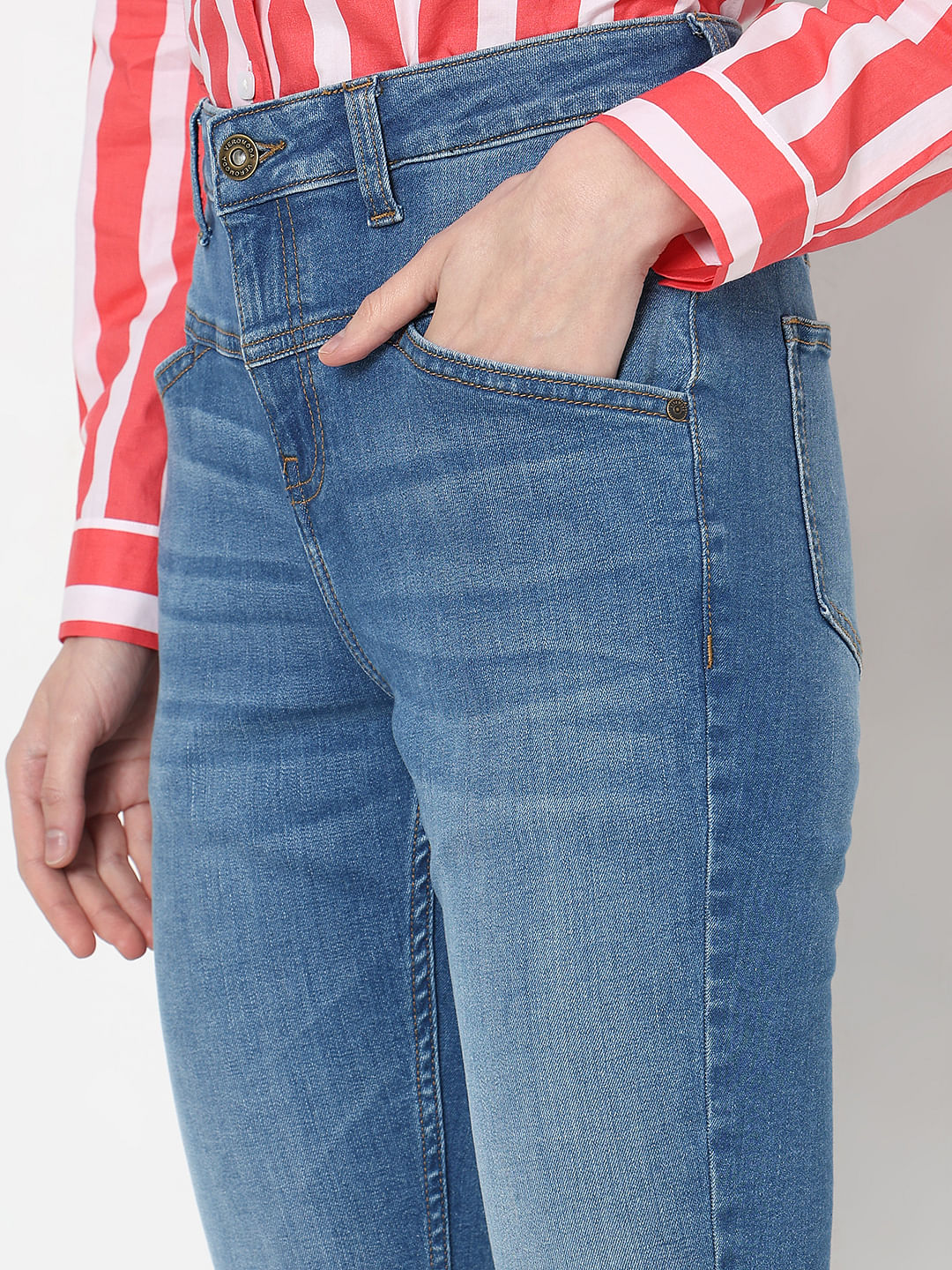 Blue High Rise Frayed Hem Wendy Skinny Jeans