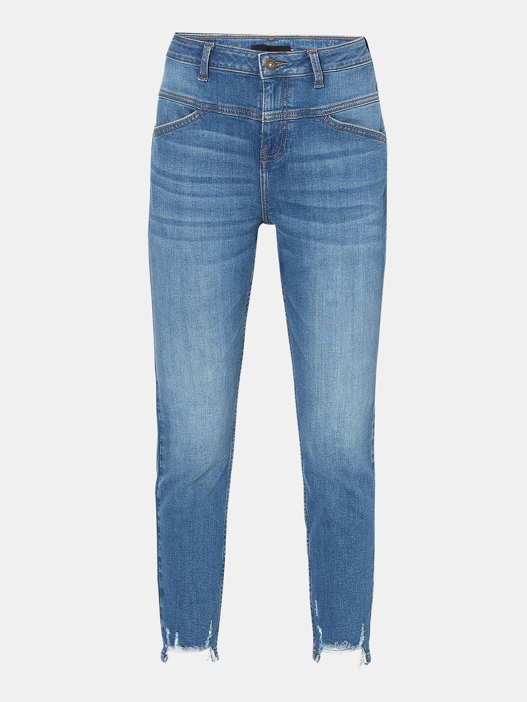 Blue High Rise Frayed Hem Wendy Skinny Jeans
