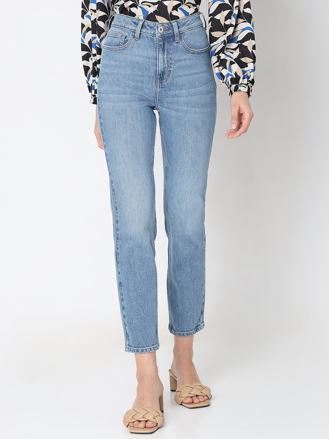 Light Blue High Rise Jade Straight Fit Jeans