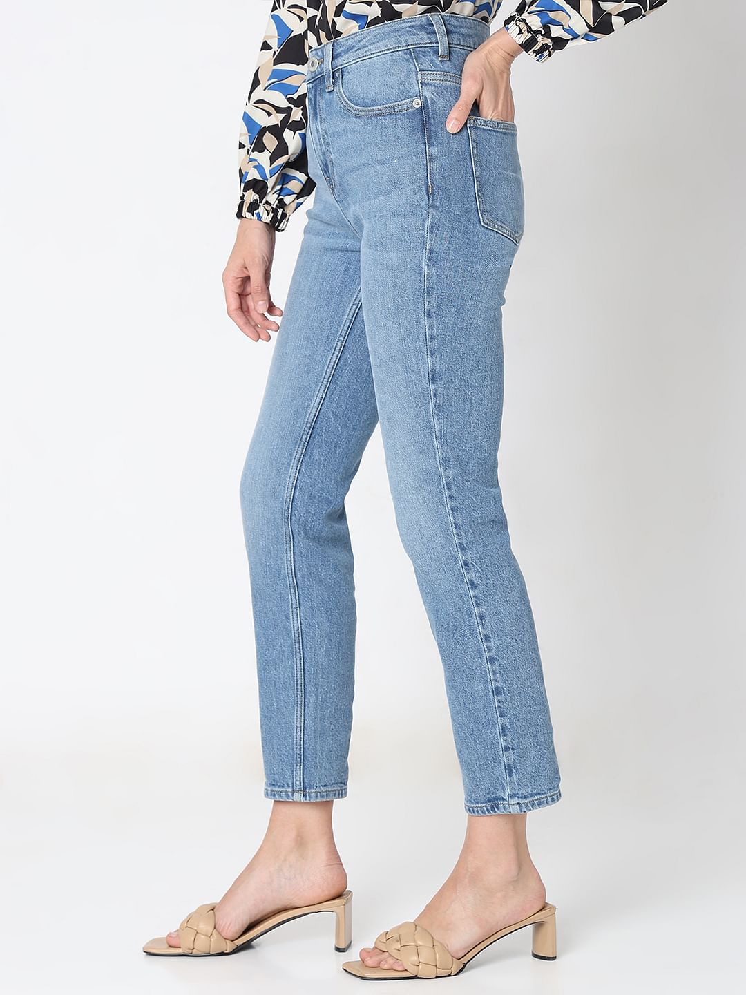 Light Blue High Rise Jade Straight Fit Jeans