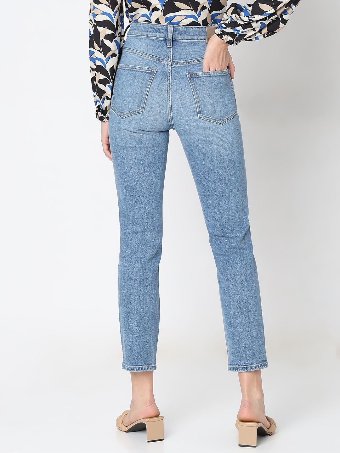 Light Blue High Rise Jade Straight Fit Jeans