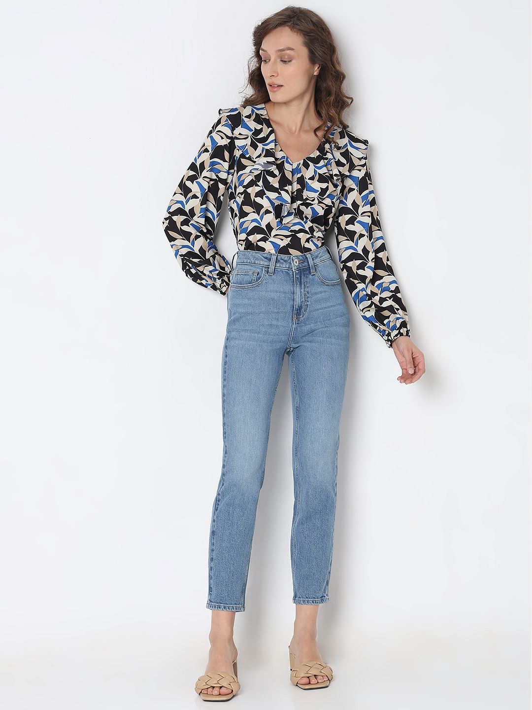 Light Blue High Rise Jade Straight Fit Jeans