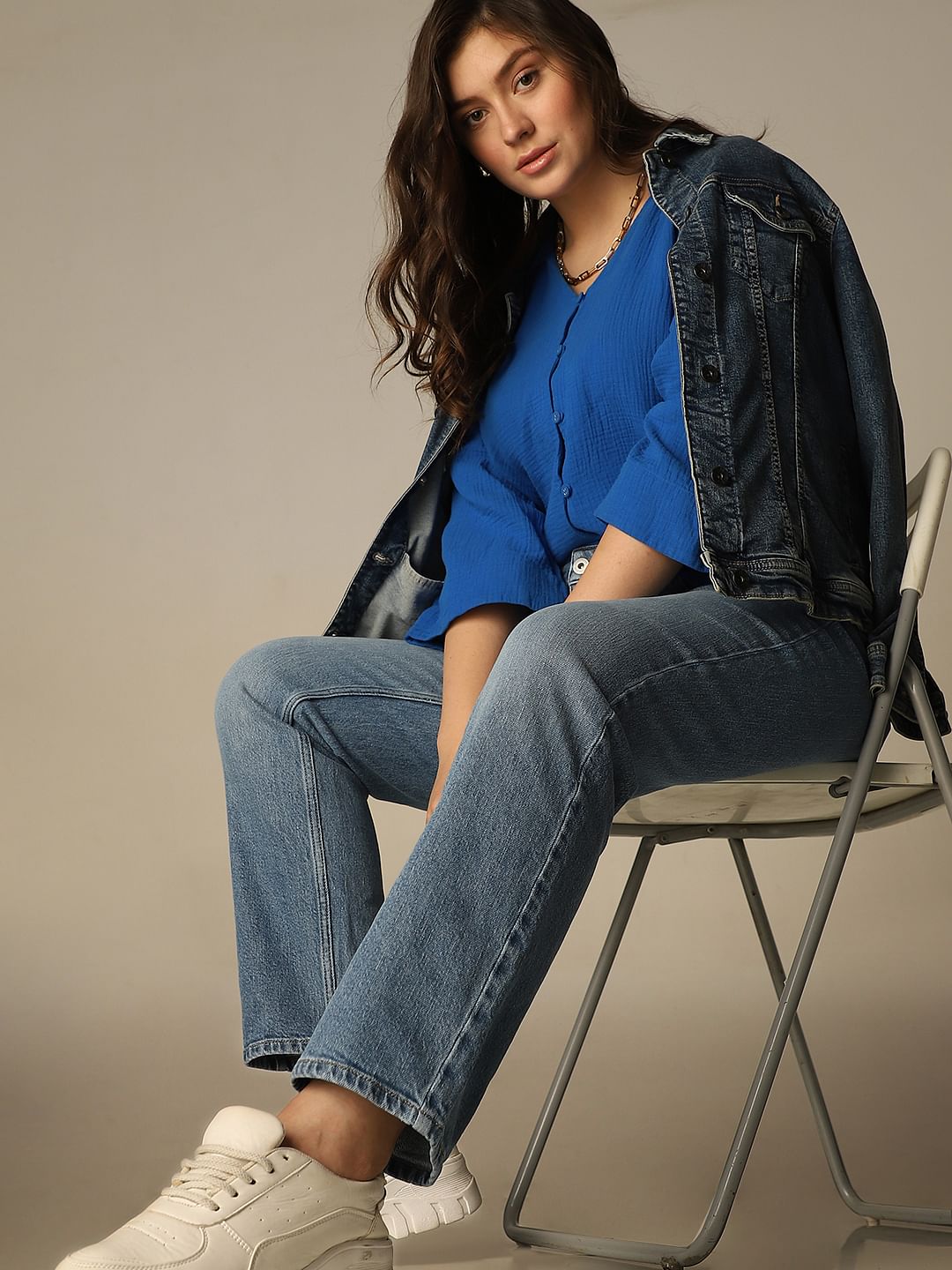Curve Blue High Rise Jade Straight Fit Jeans
