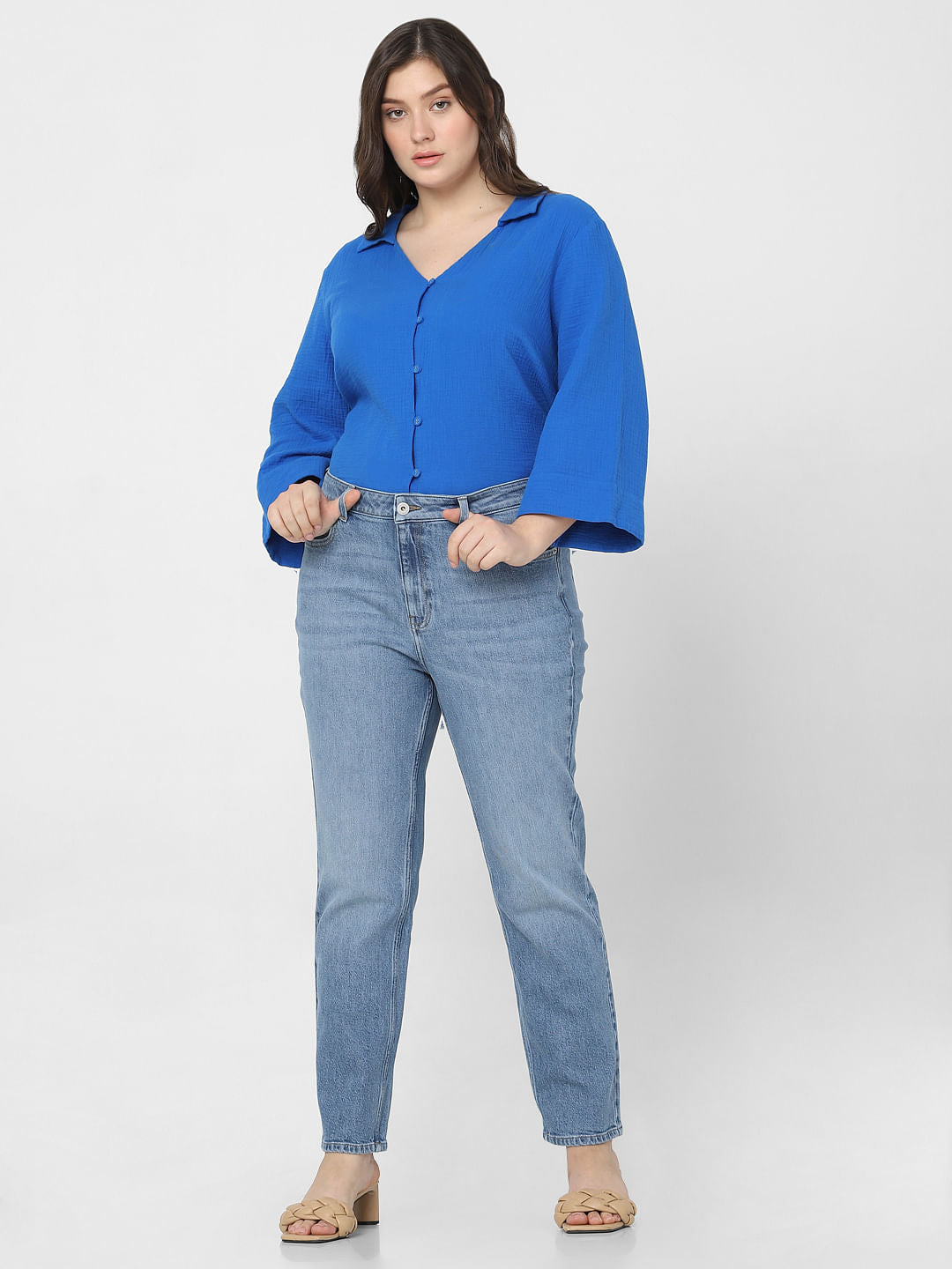 Curve Blue High Rise Jade Straight Fit Jeans
