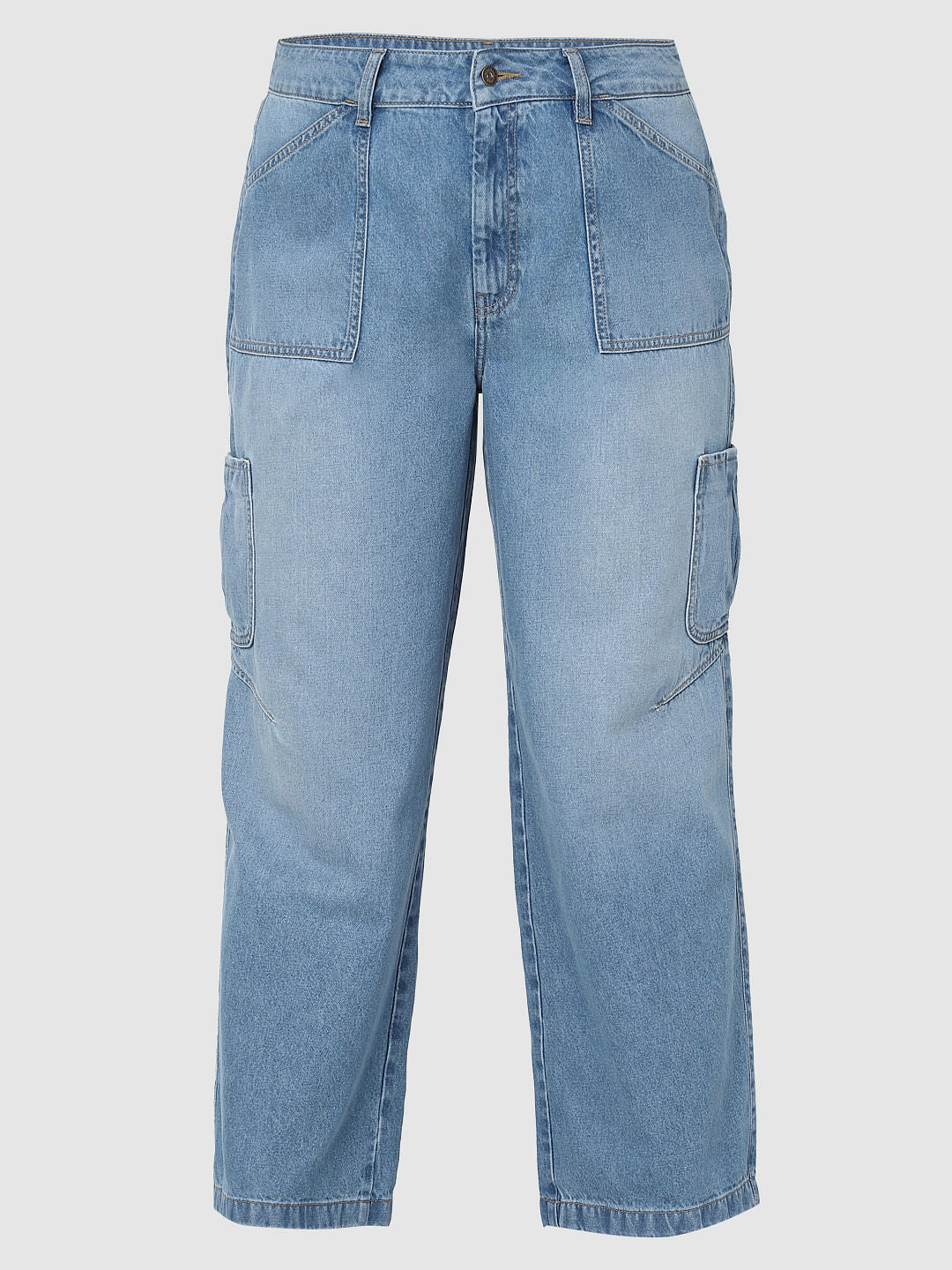 Curve Blue High Rise Cargo Wide Leg Jeans
