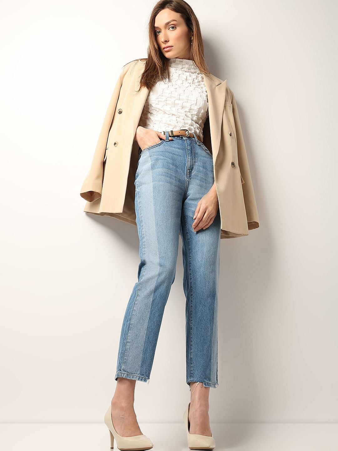 Light Blue Two-Toned Jade Straight Jeans