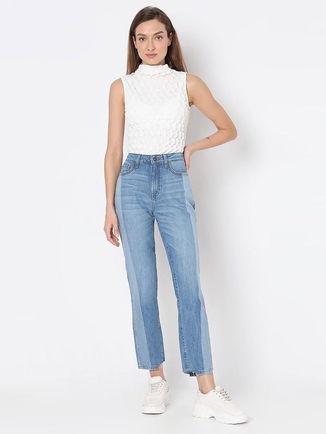 Light Blue Two-Toned Jade Straight Jeans