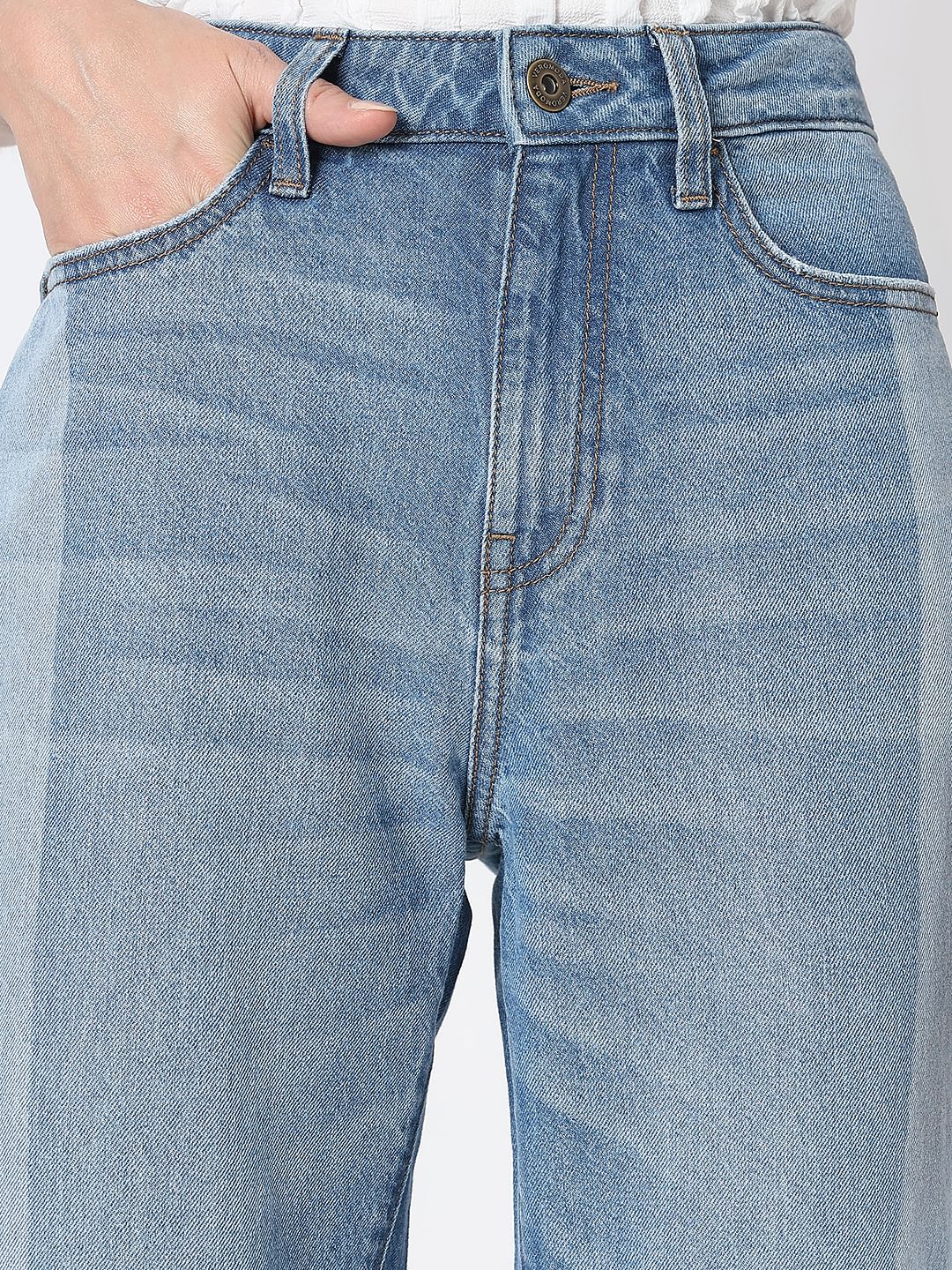 Light Blue Two-Toned Jade Straight Jeans