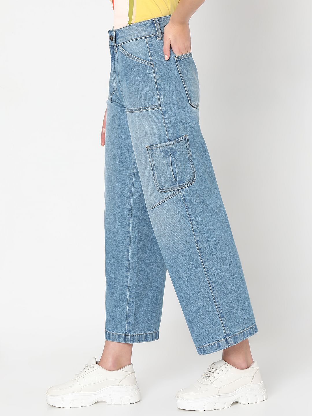 Blue Jade Straight Fit Cargo Jeans