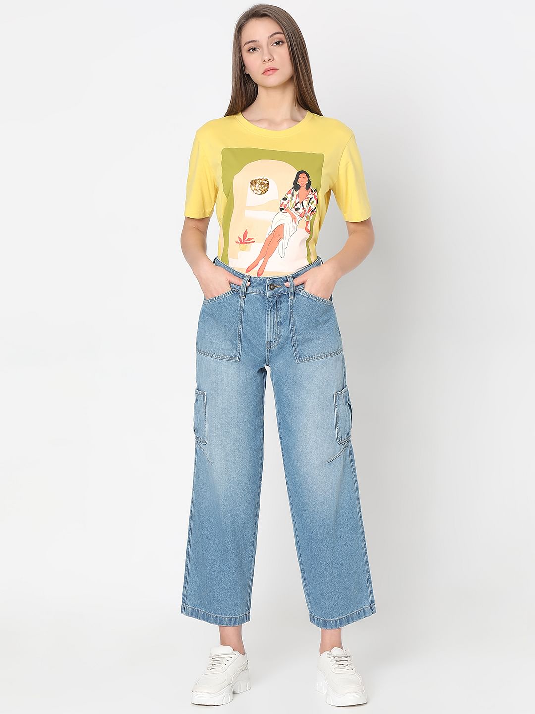 Blue Jade Straight Fit Cargo Jeans