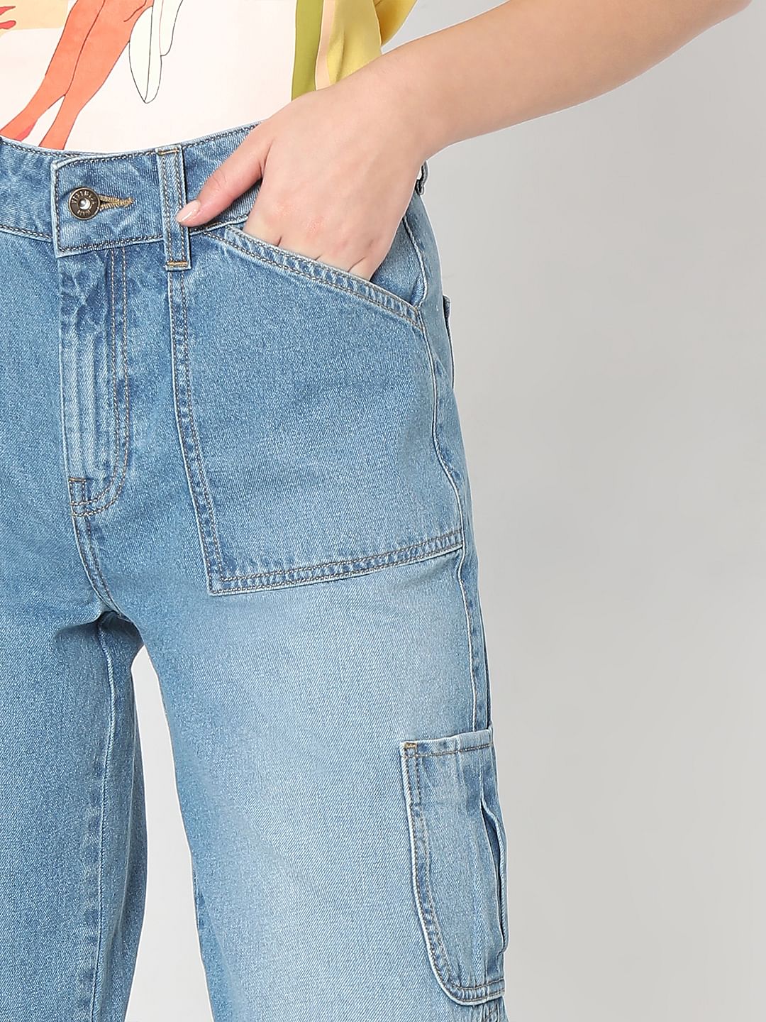 Blue Jade Straight Fit Cargo Jeans