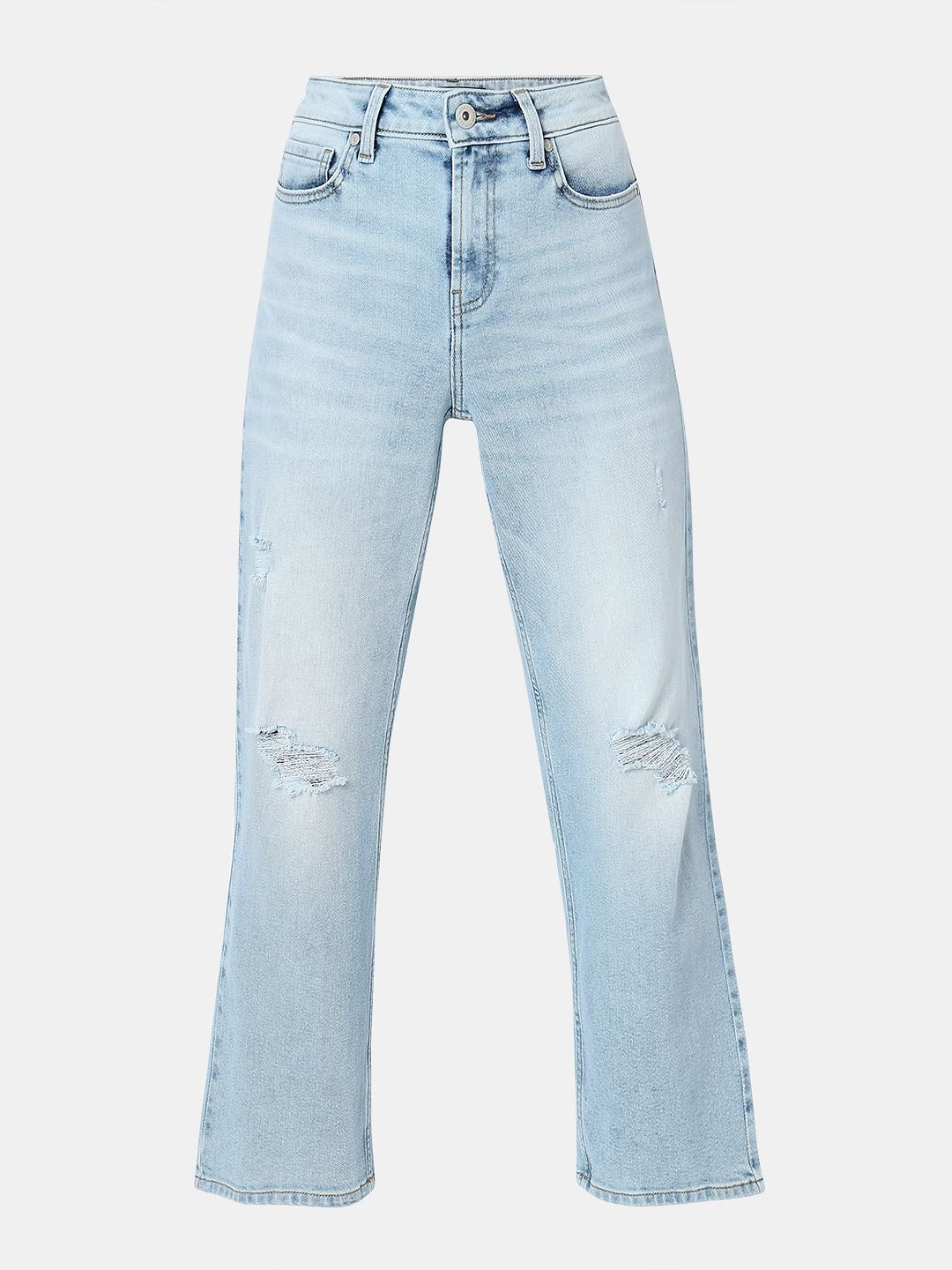 Light Blue High Rise Distressed Zoey Wide-Leg Jeans