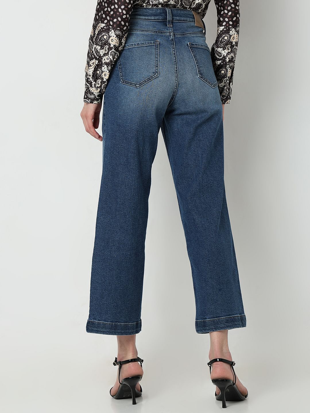Blue High Rise Buttoned Zoey Wide-Leg Jeans