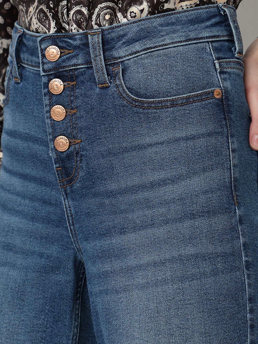 Blue High Rise Buttoned Zoey Wide-Leg Jeans