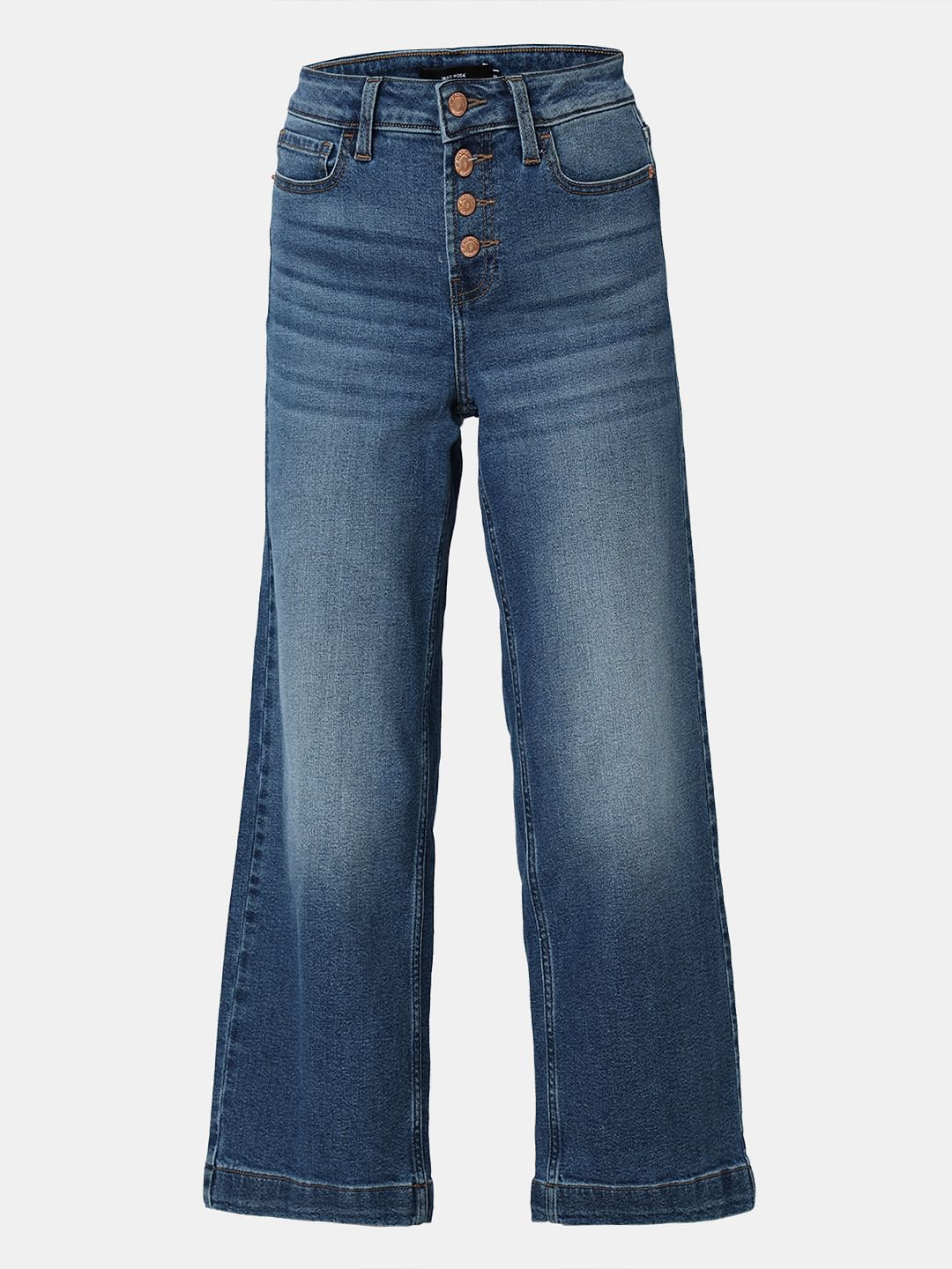 Blue High Rise Buttoned Zoey Wide-Leg Jeans