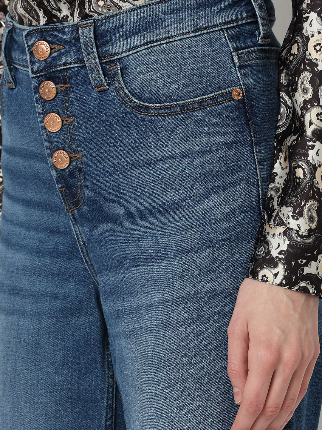 Blue High Rise Buttoned Zoey Wide-Leg Jeans