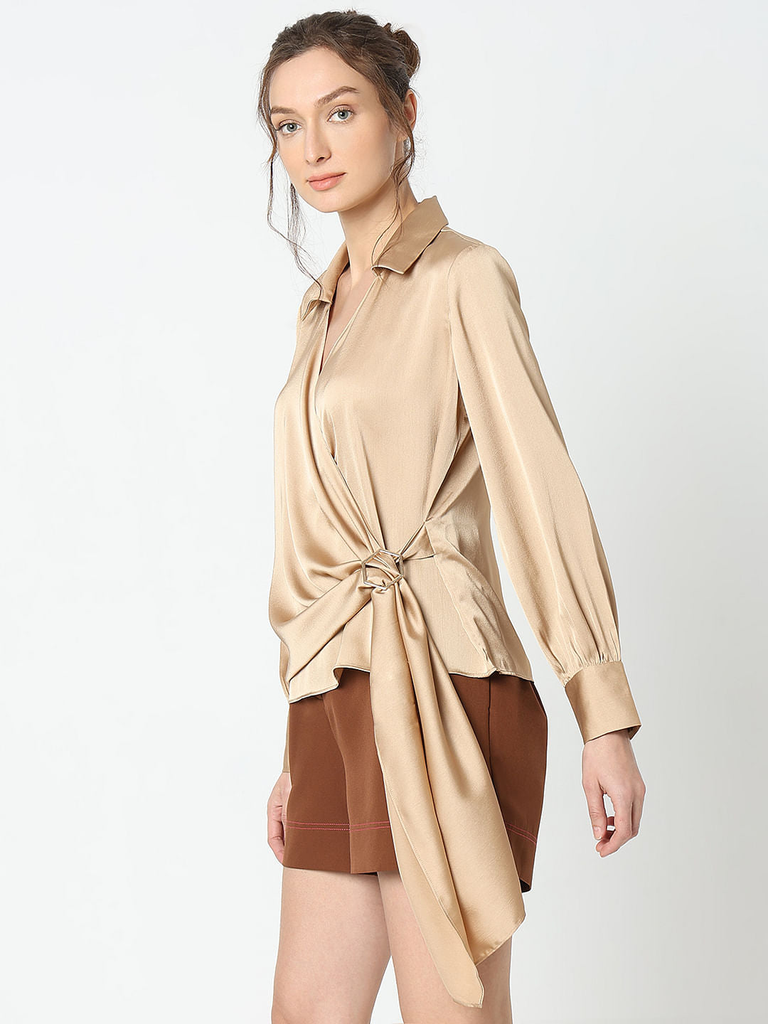 Beige Satin Asymmetric Top