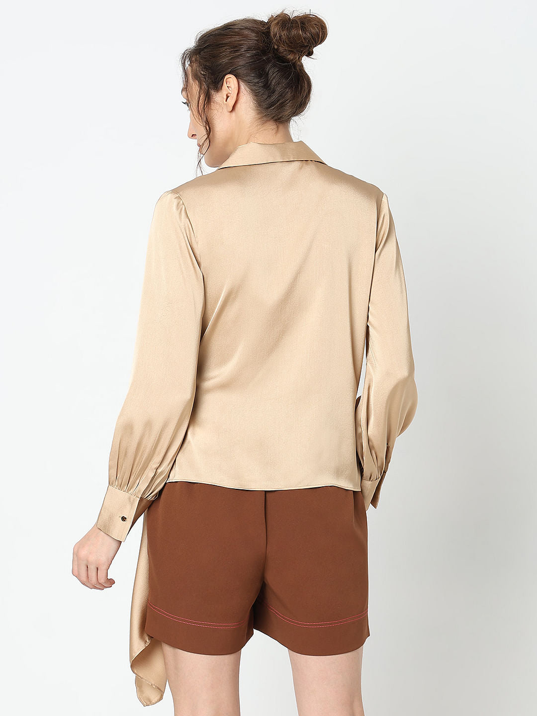 Beige Satin Asymmetric Top