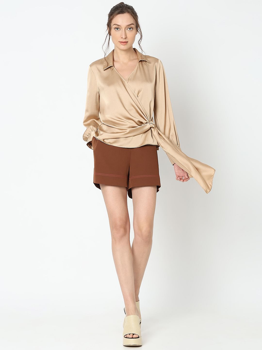 Beige Satin Asymmetric Top