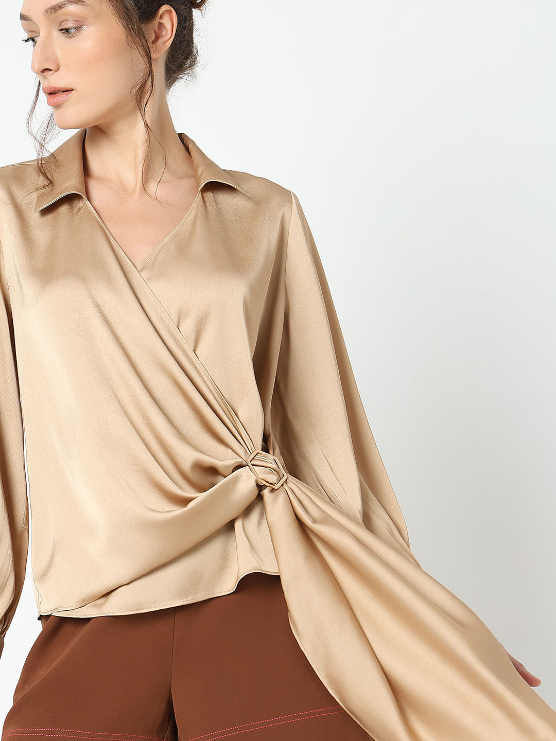 Beige Satin Asymmetric Top