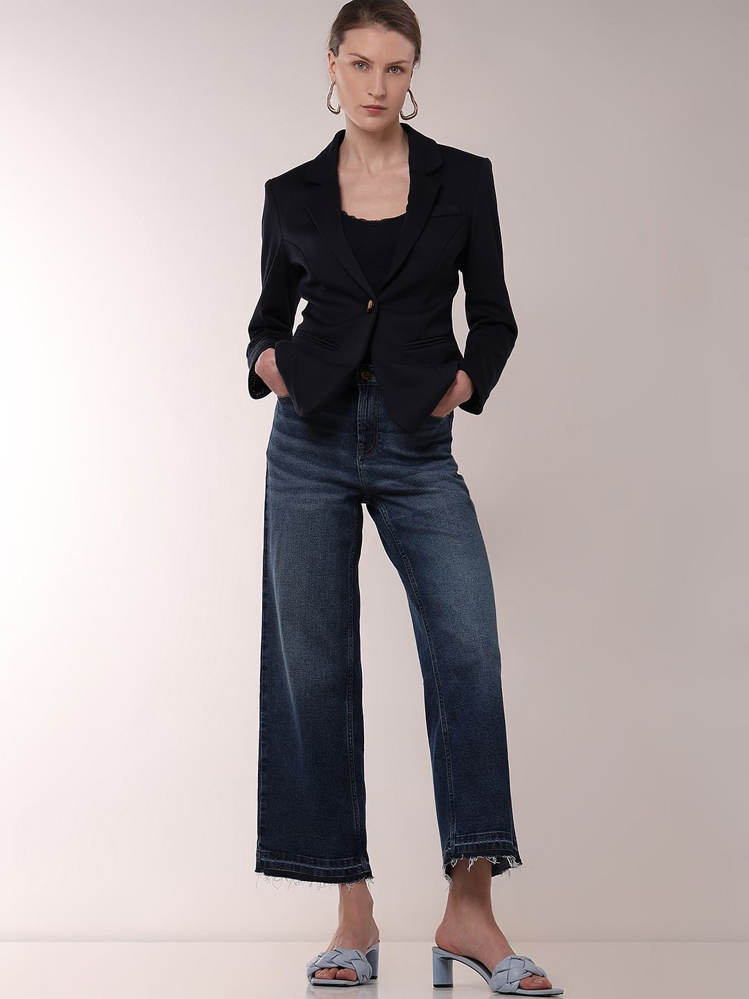 Dark Blue Faded Zoey Wide-Leg Jeans