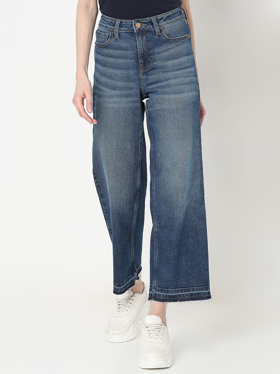 Dark Blue Faded Zoey Wide-Leg Jeans