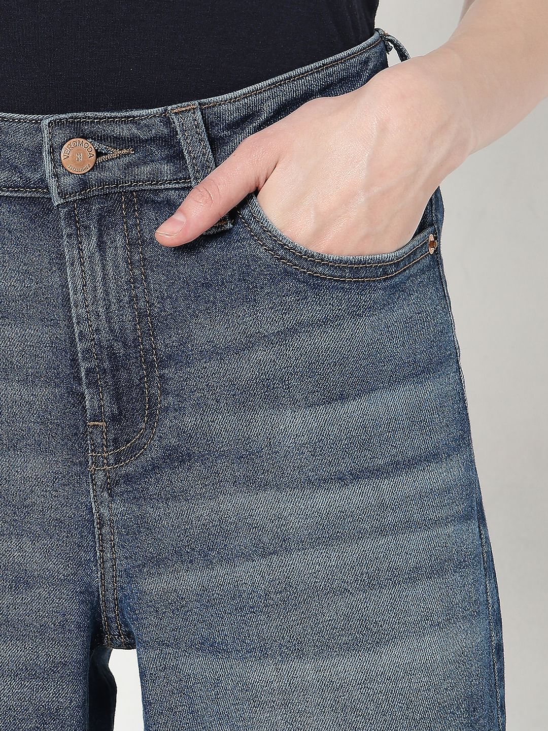 Dark Blue Faded Zoey Wide-Leg Jeans