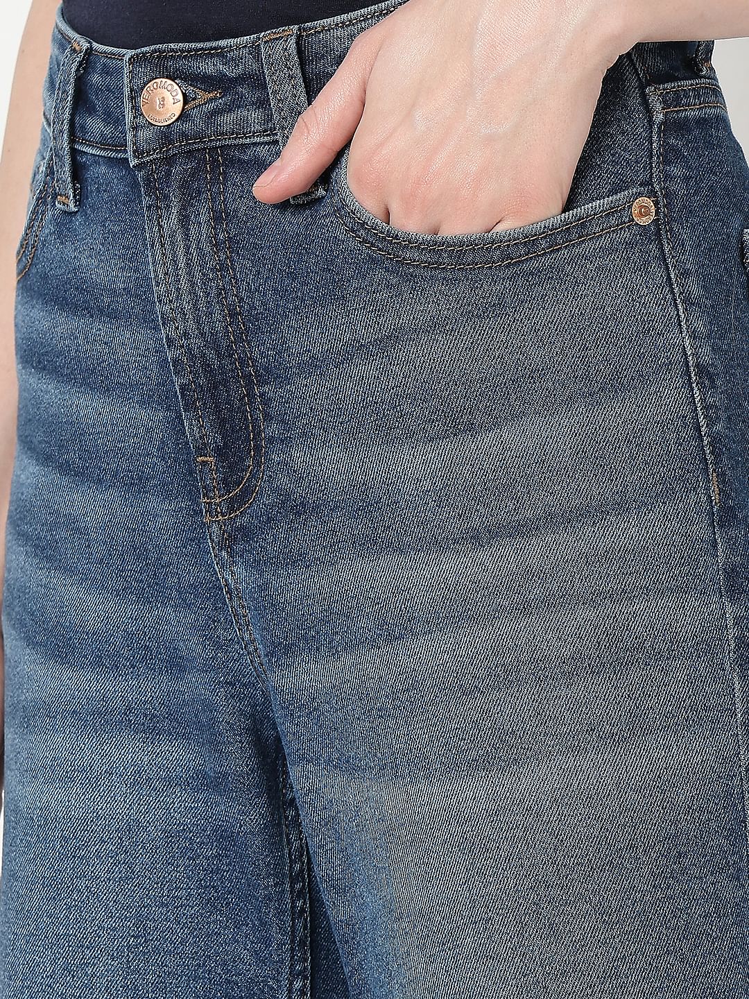 Dark Blue Faded Zoey Wide-Leg Jeans