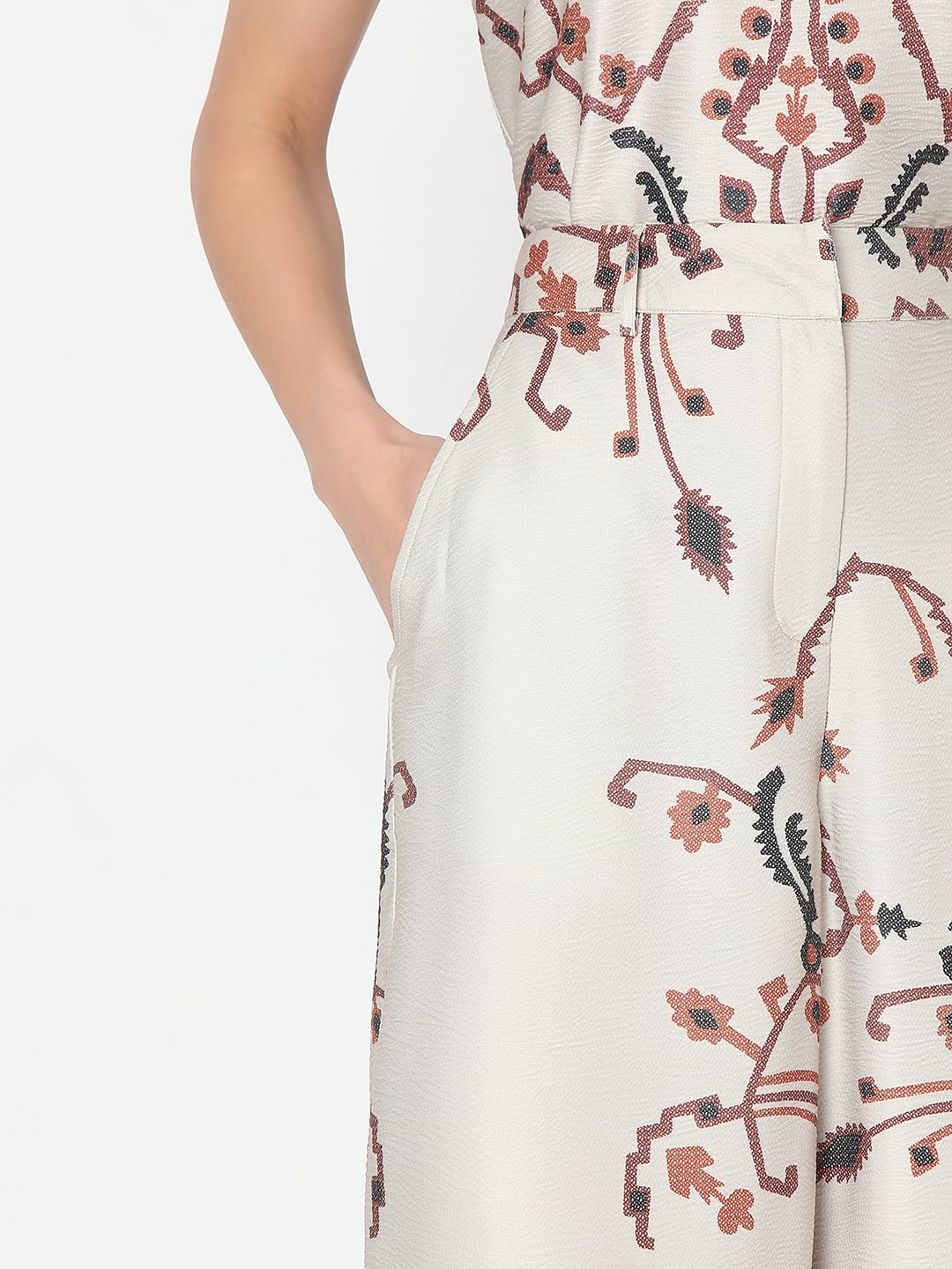 Beige High Rise Printed Co-Ord Set Pants