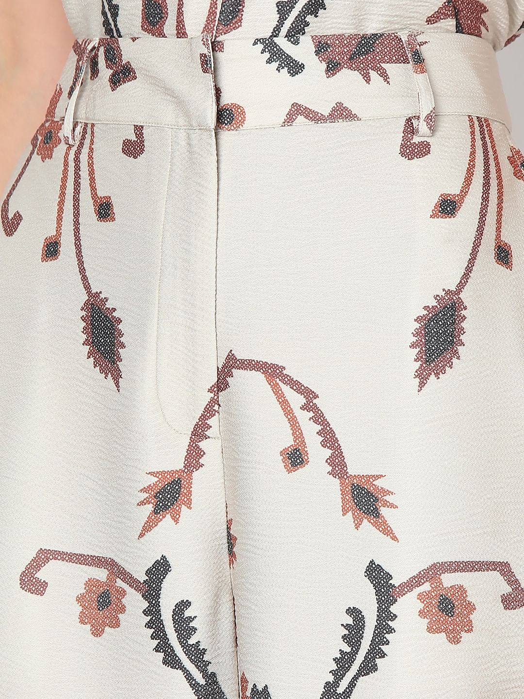 Beige High Rise Printed Co-Ord Set Pants