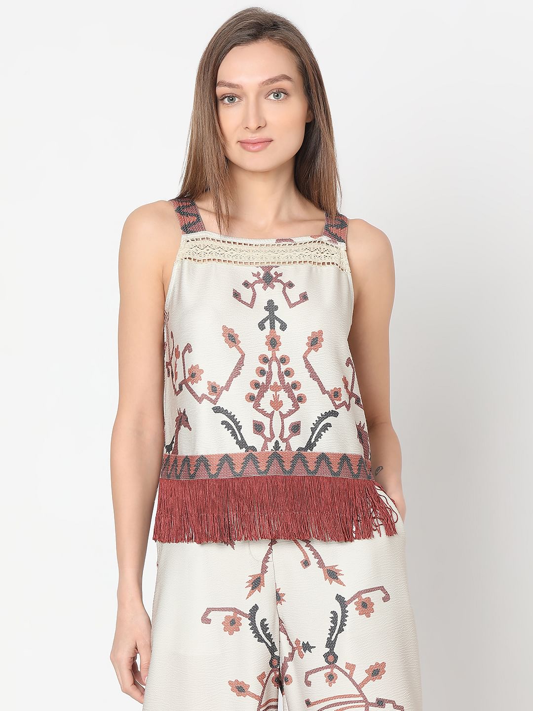 Beige Printed Co-Ord Set Top