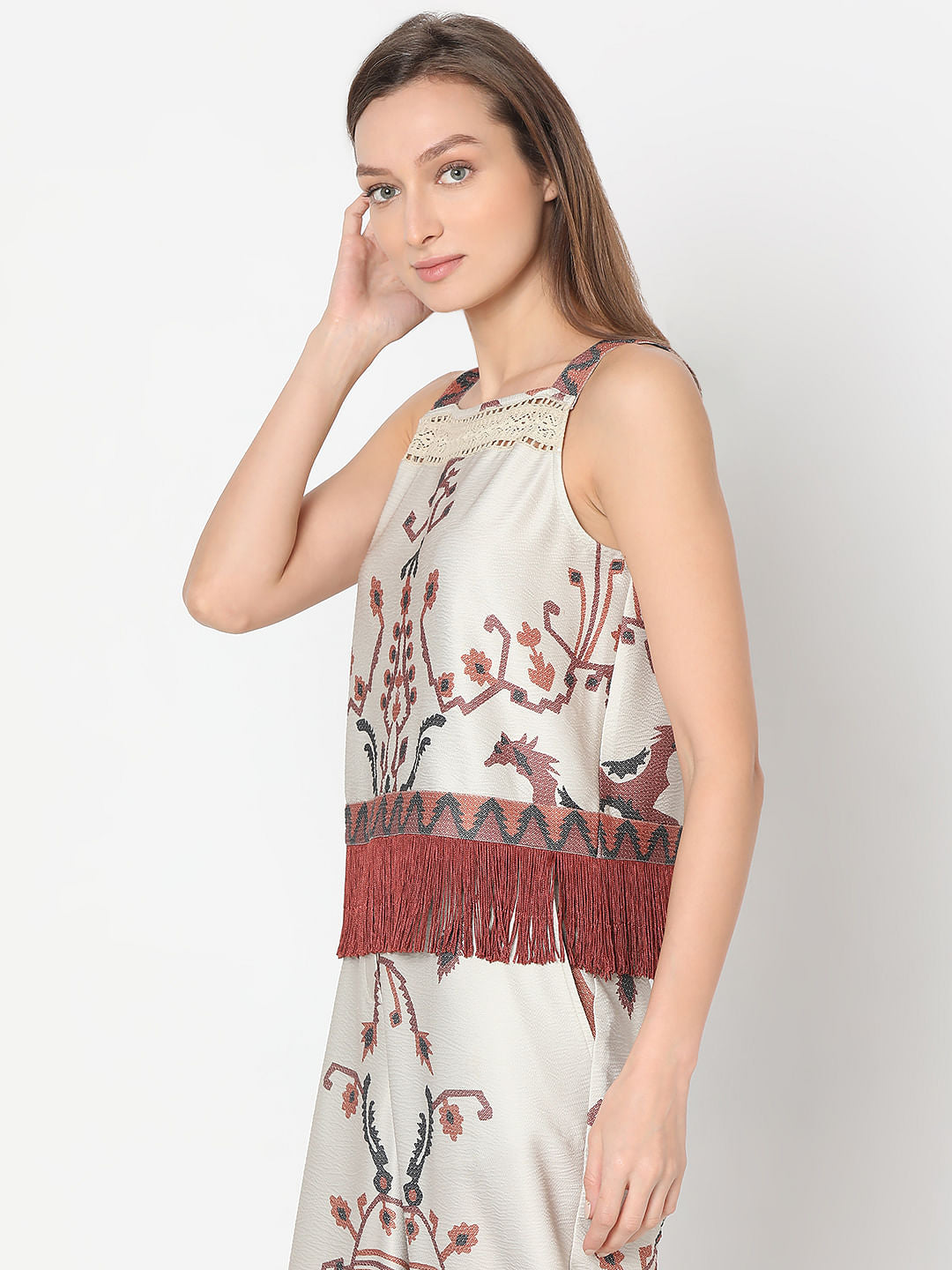 Beige Printed Co-Ord Set Top