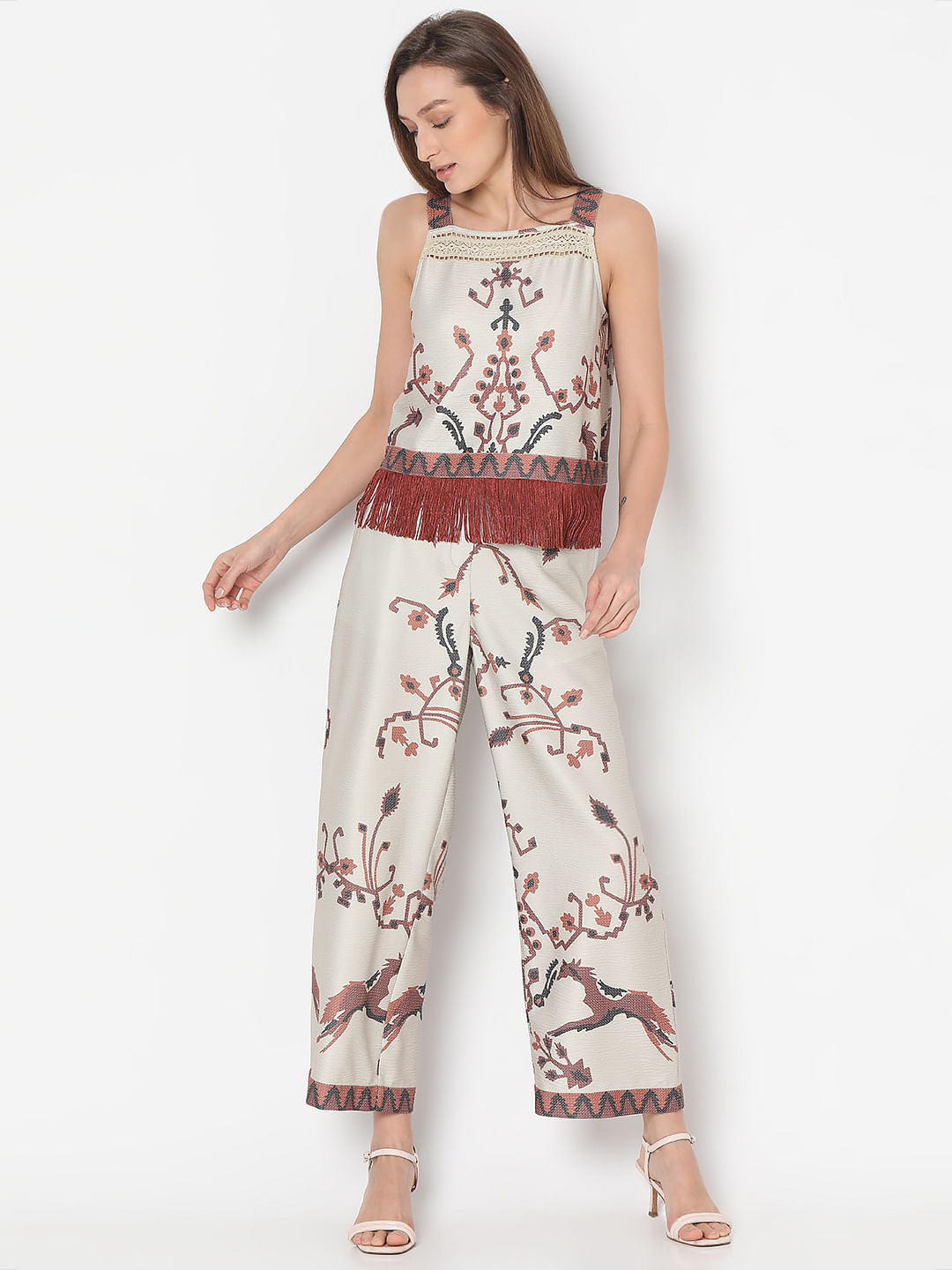 Beige Printed Co-Ord Set Top