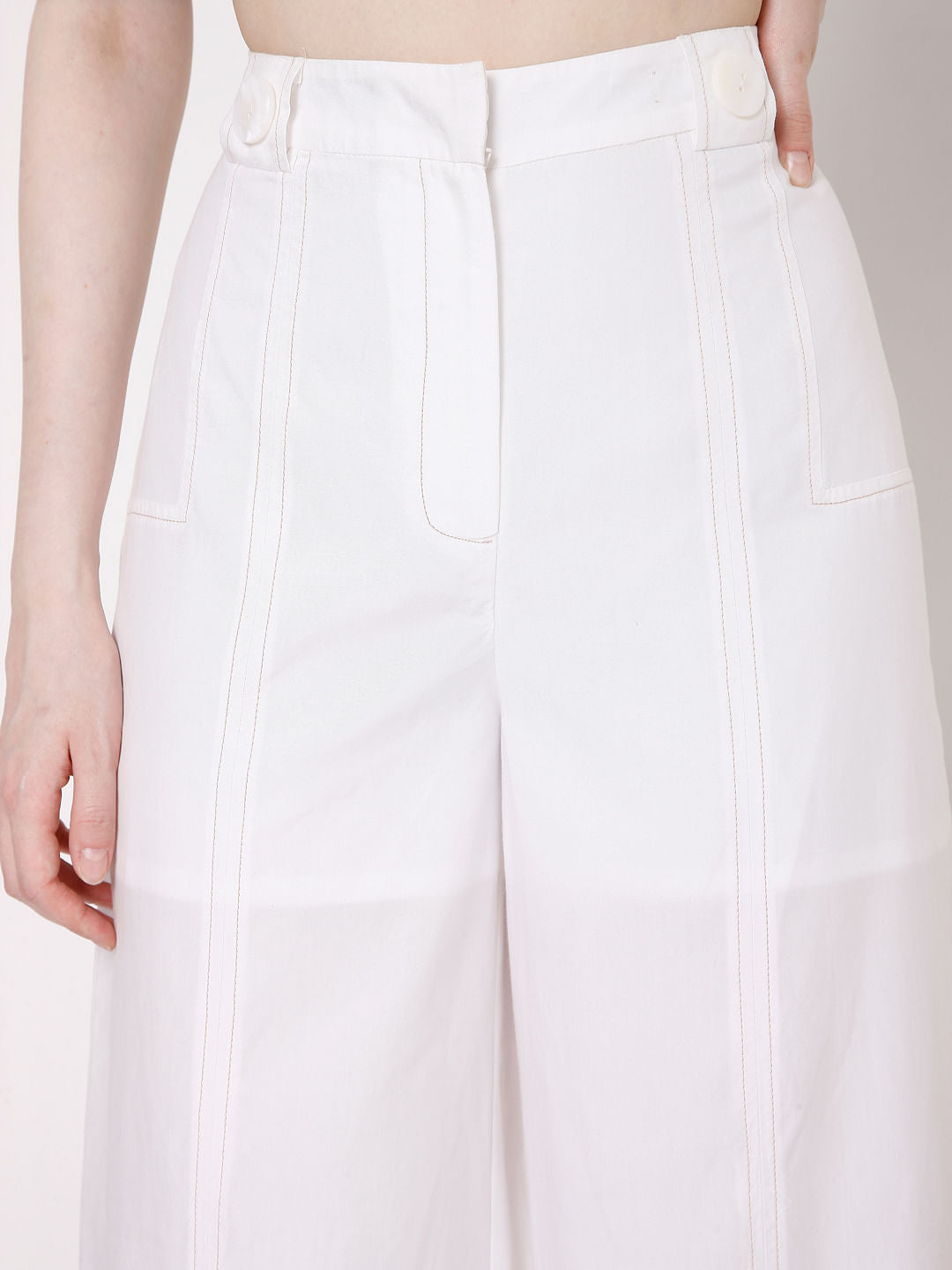 White High Rise Wide Leg Pants