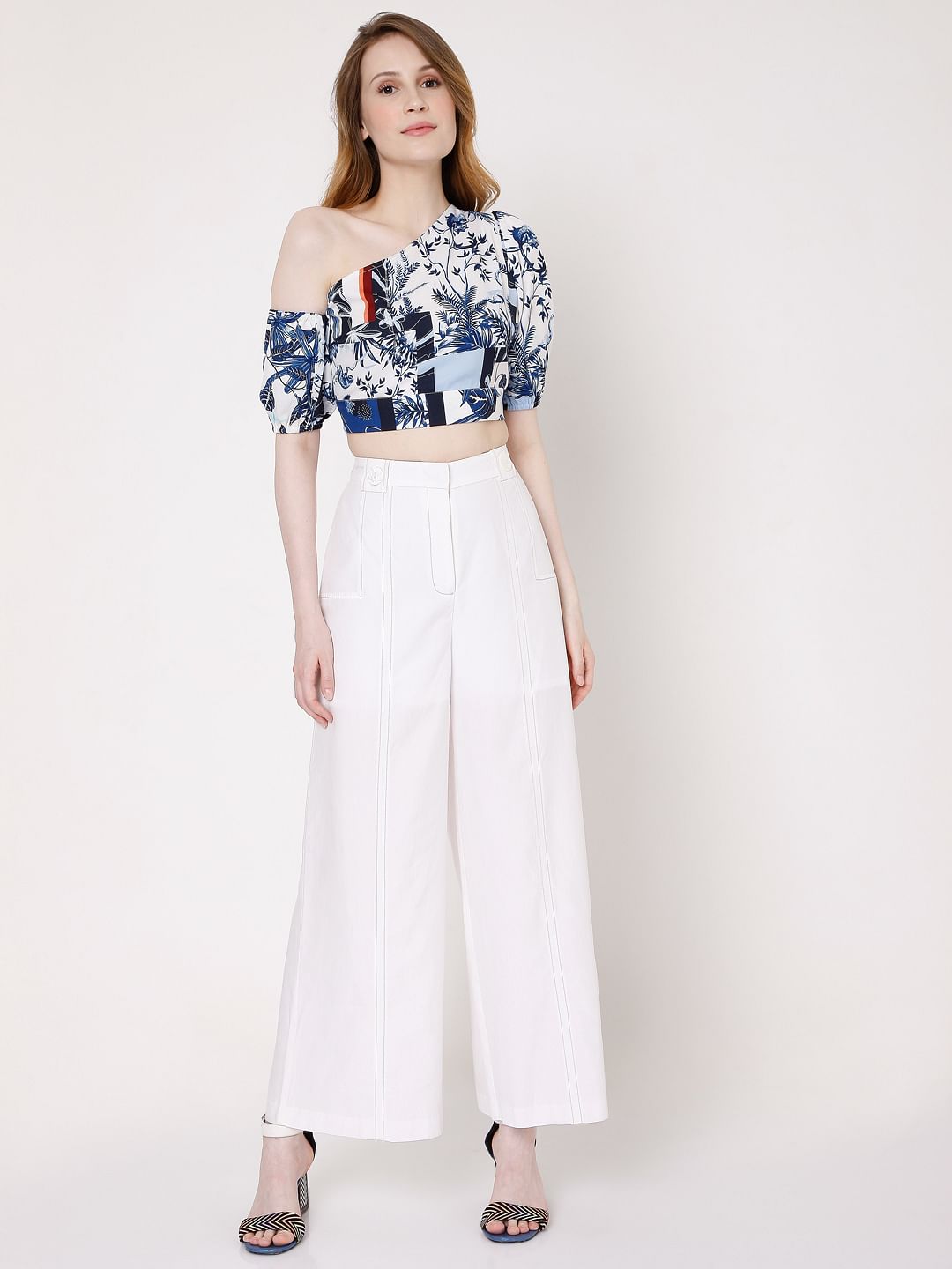 White High Rise Wide Leg Pants