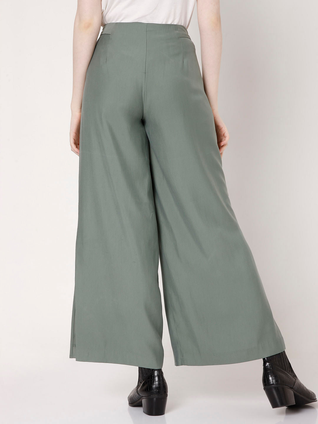 Olive Green Flared Slit Pants