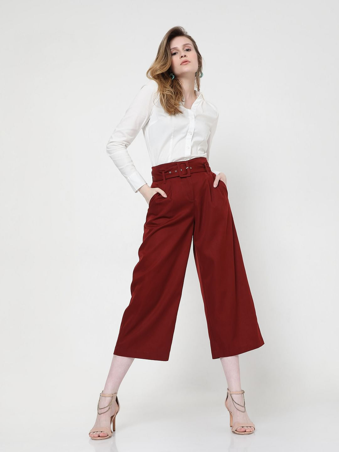 Red High Rise Culottes