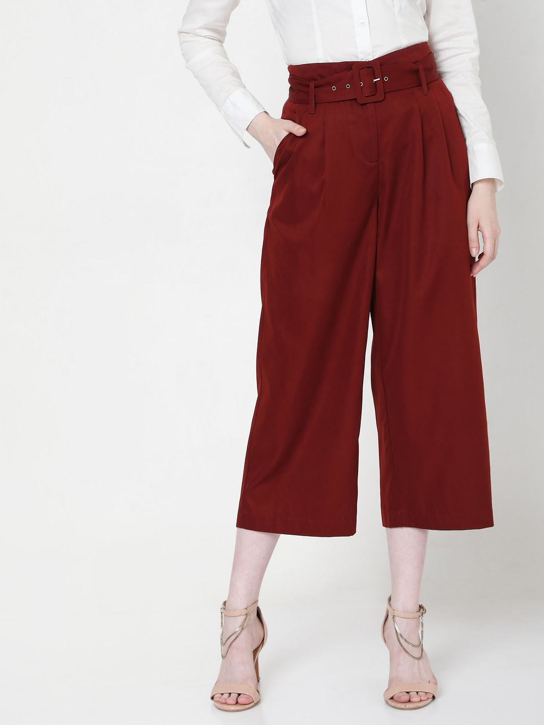 Red High Rise Culottes