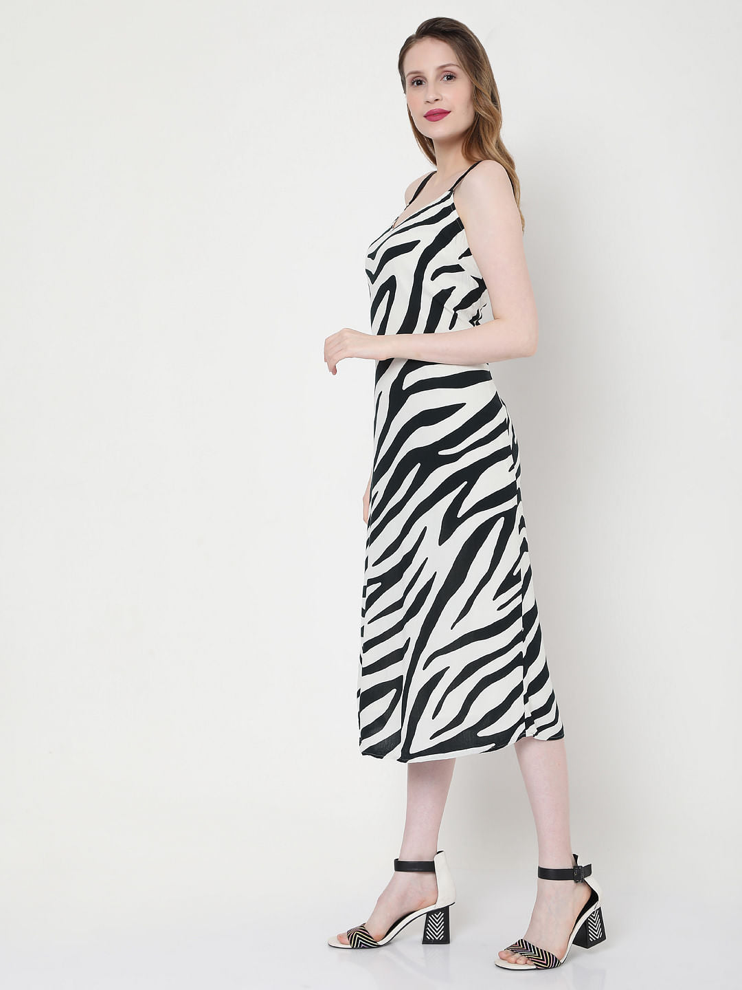 Monochrome Zebra Print Midi Dress