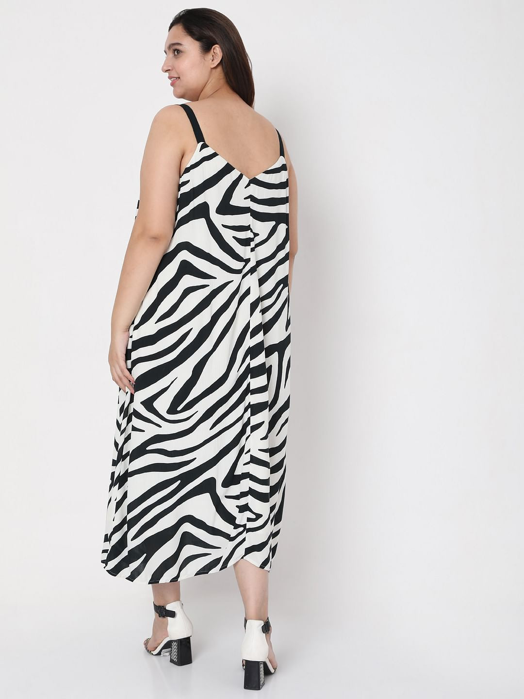 Curve Black & White Printed Midi Dress