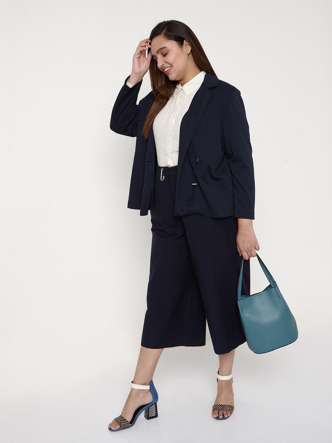 Curve Navy Blue Formal Blazer