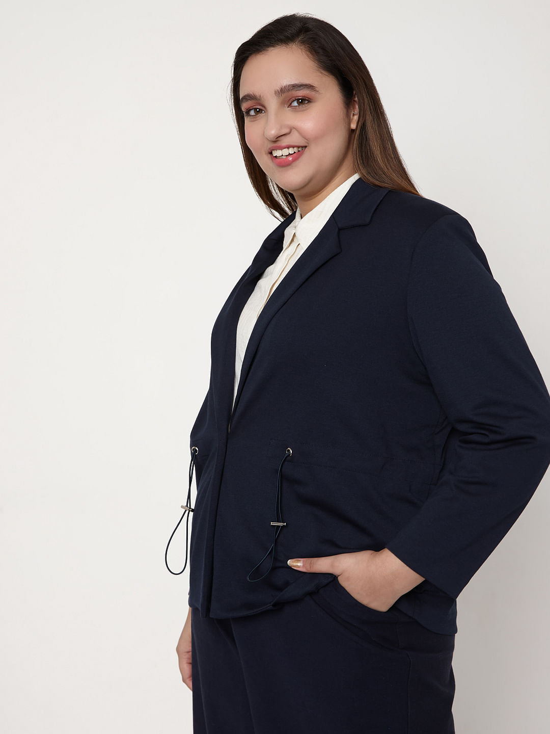 Curve Navy Blue Formal Blazer