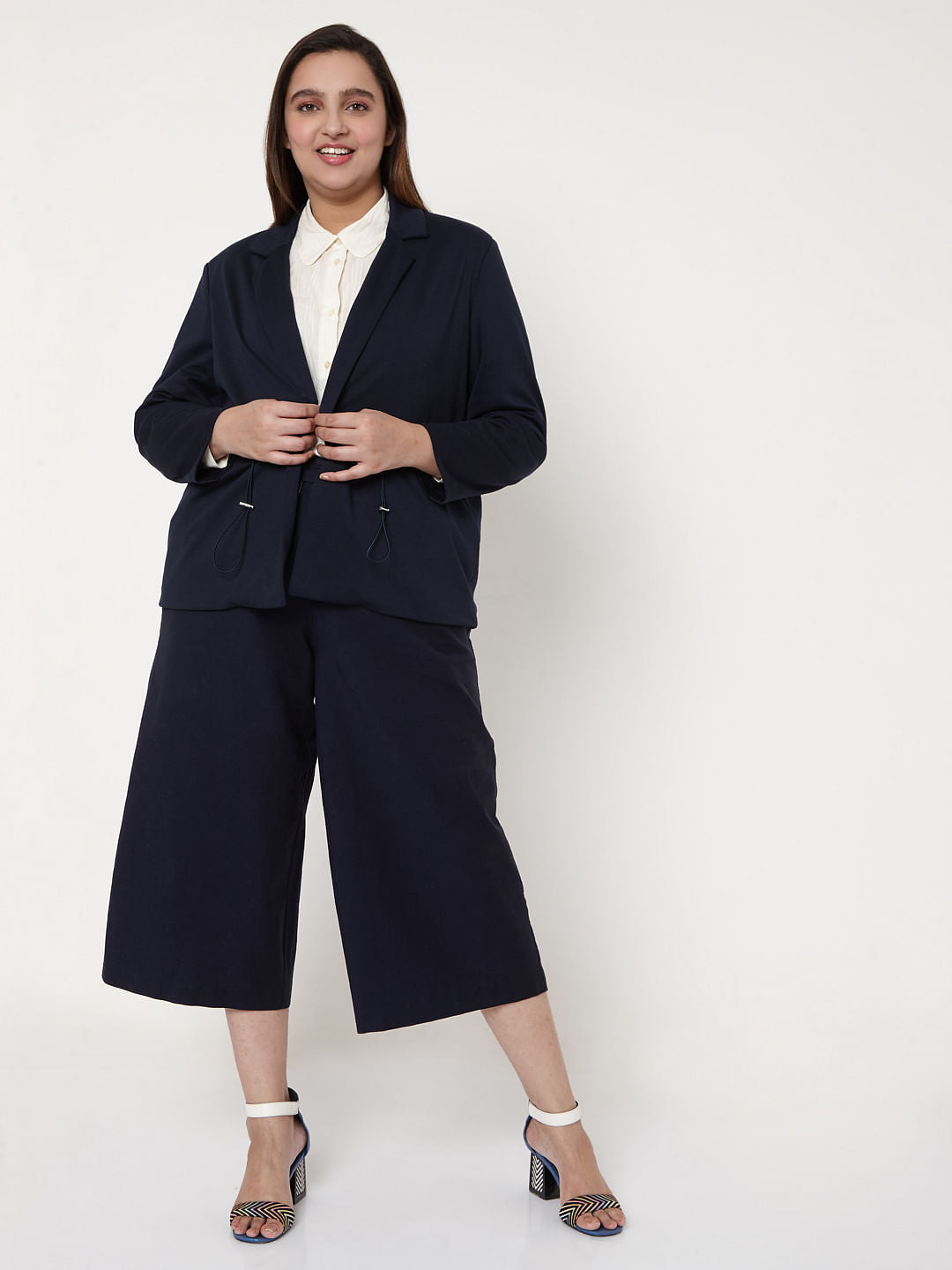 Curve Navy Blue Formal Blazer