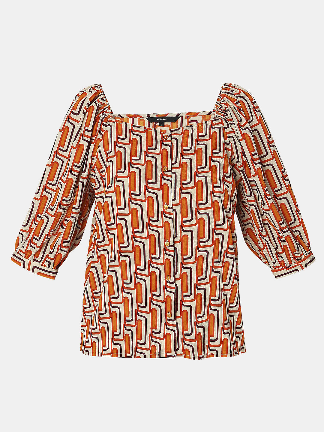 Orange Printed Buttoned Top